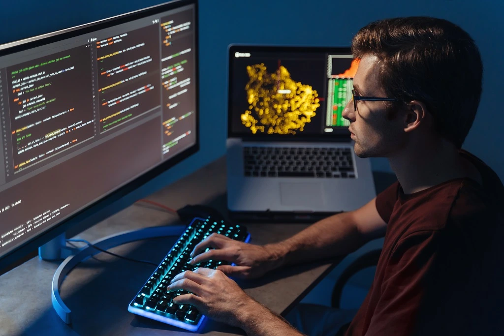 developer coding focused on automated testing